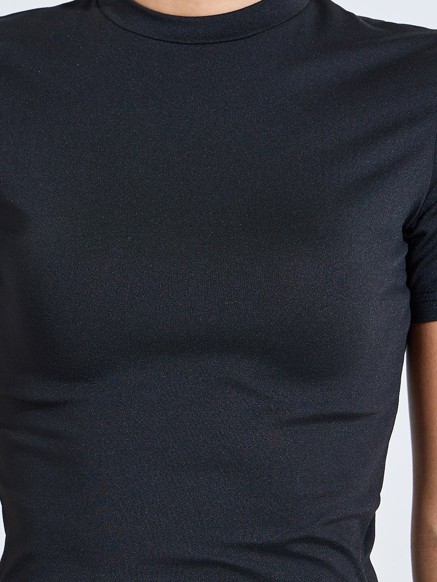 Black Solid Fitted T-Shirt and Flared Pants Active Set