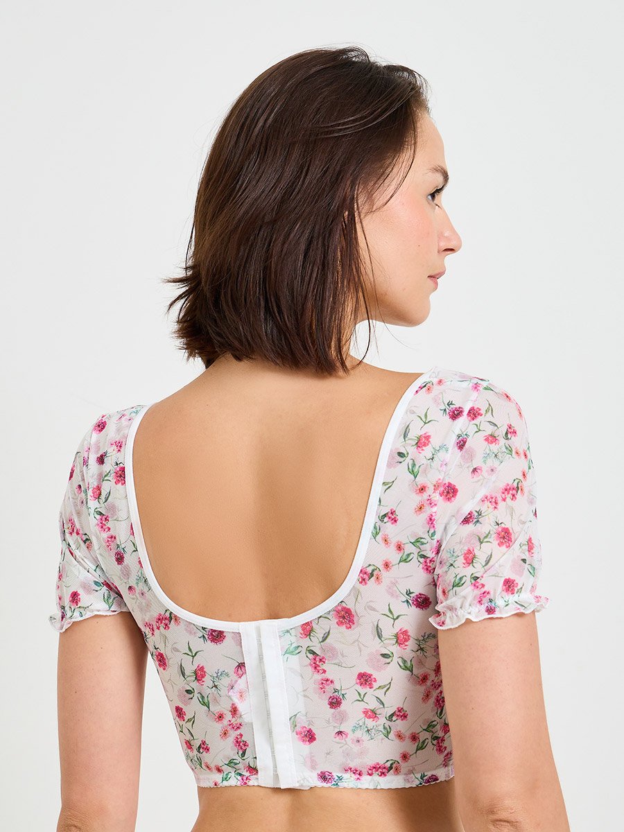 White Floral Mesh Bustier Crop Top