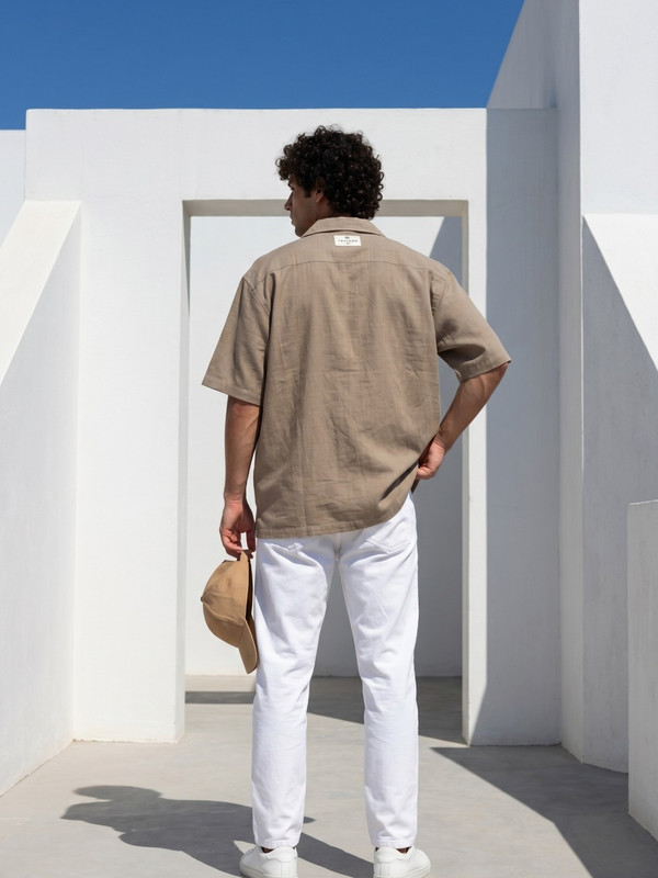 Brown Embroidered Spread Collar Shirt