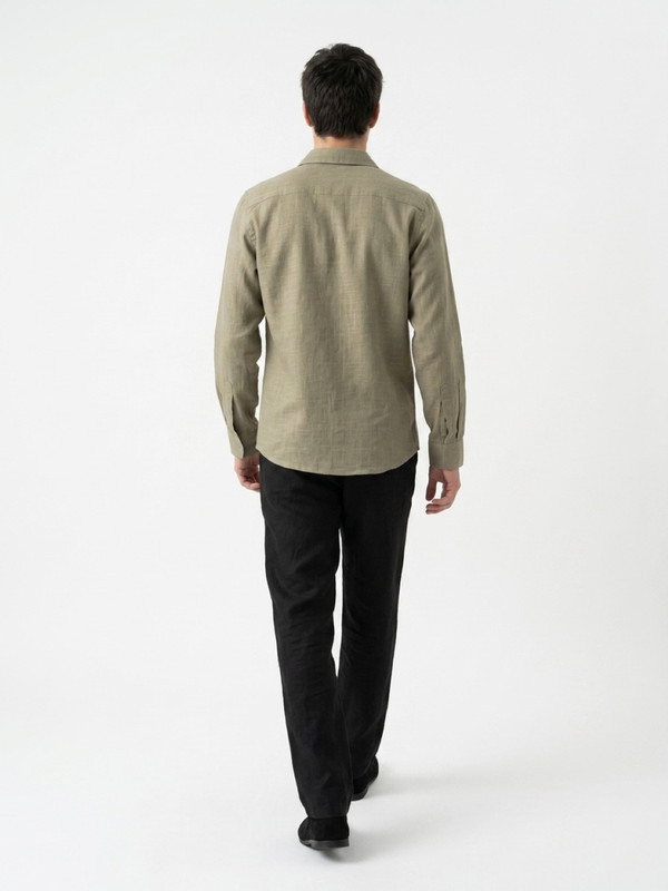 Olive Graphic Print Spread Collar Cotton Shirt