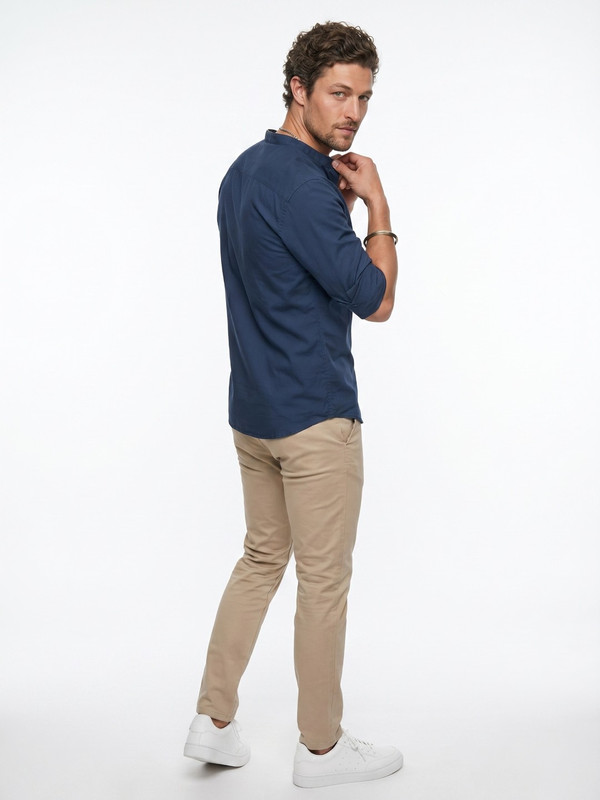 Mens Blue Plain Spread Collar Casual Shirt