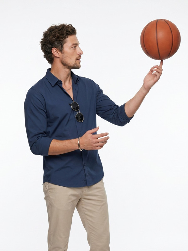 Mens Blue Plain Spread Collar Casual Shirt