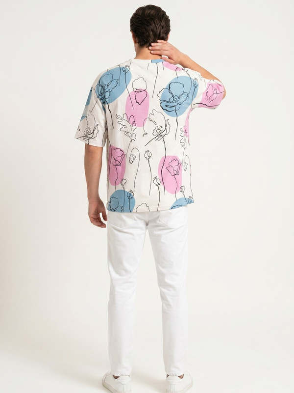 Mens Multi-Color Floral Print Camp Collar Shirt