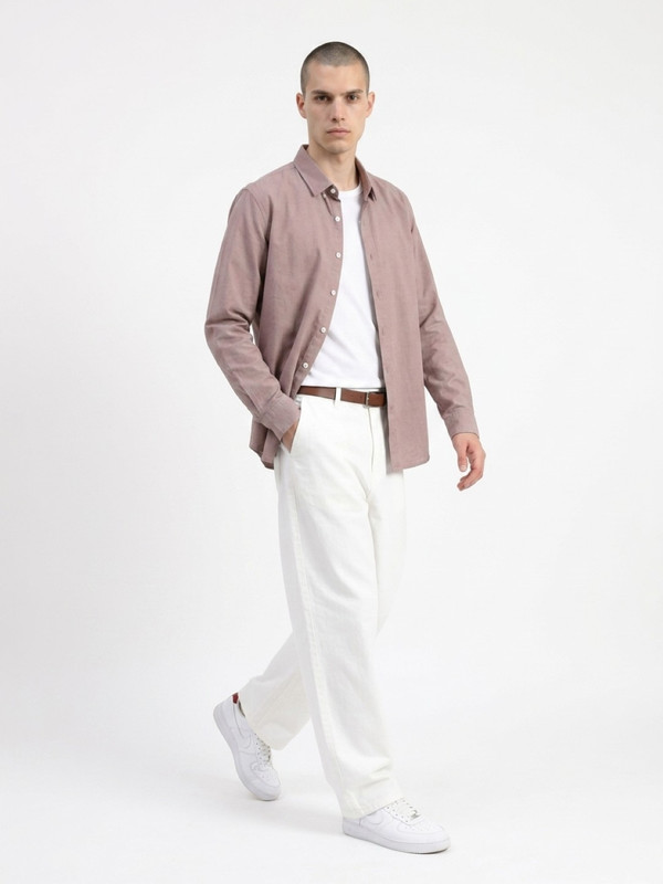 Plain Dusty Pink Spread Collar Shirt - Pure Cotton