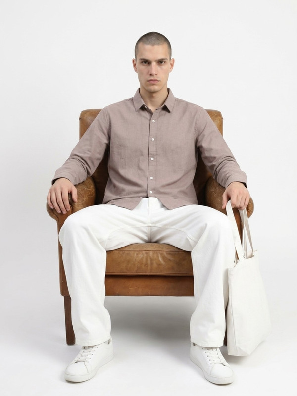 Plain Dusty Pink Spread Collar Shirt - Pure Cotton