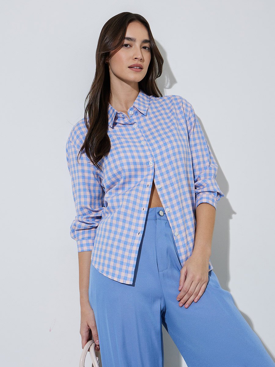 Multi-Color Gingham Check Long Sleeve Shirt