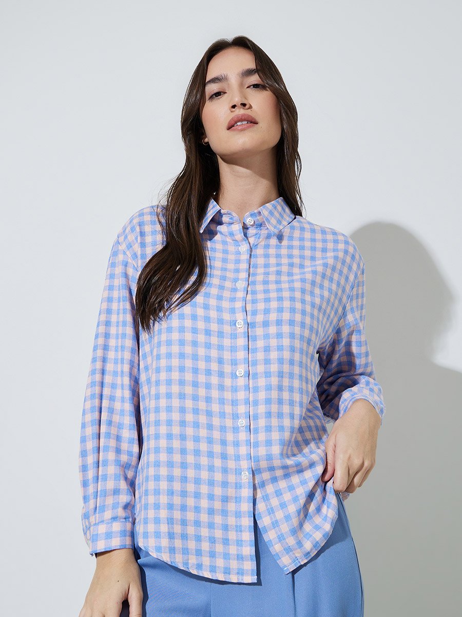 Multi-Color Gingham Check Long Sleeve Shirt