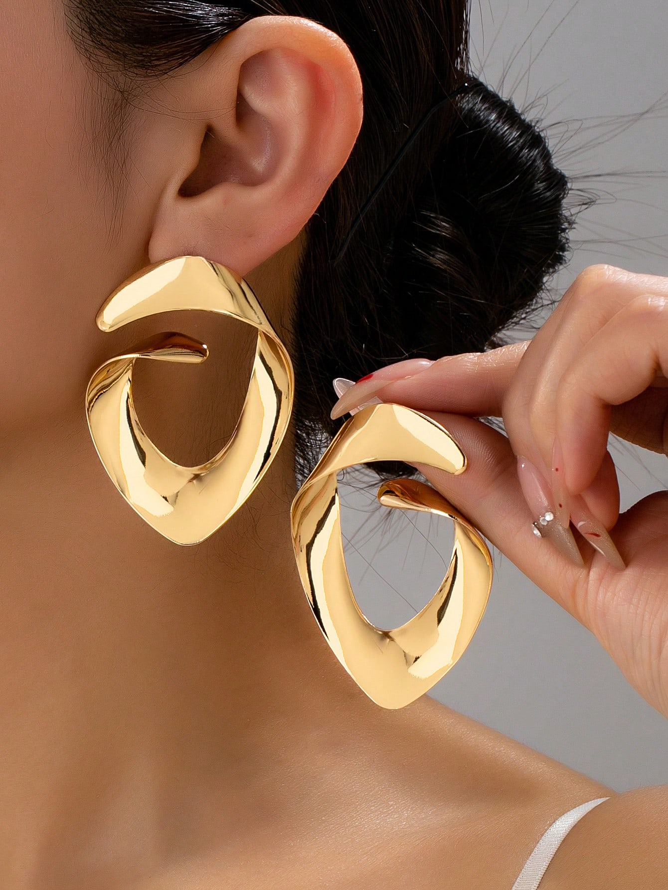 Gold Irregular Hoop Earrings for Women - Casual Statement Jewelry