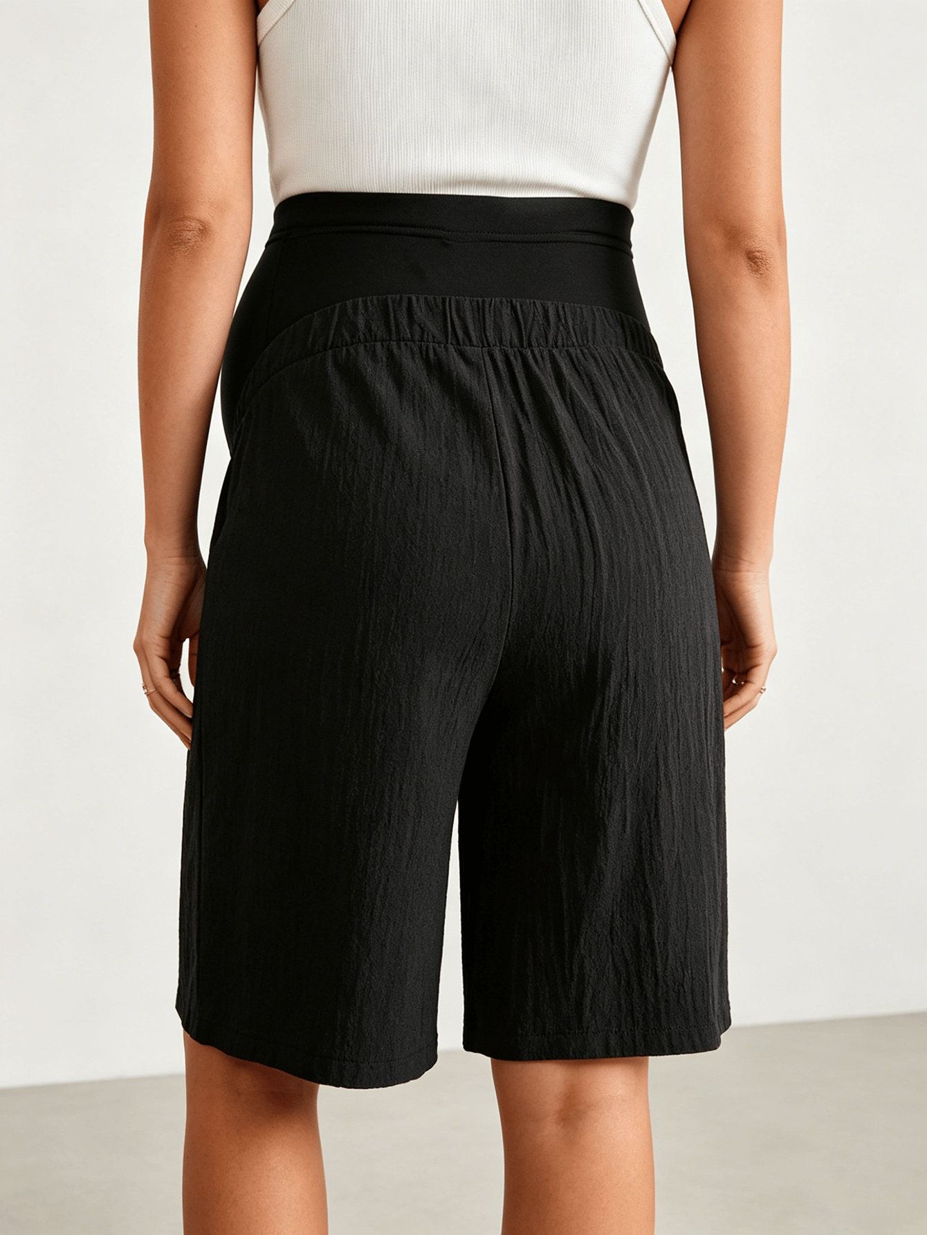 Black Over Belly Drawstring Maternity Shorts