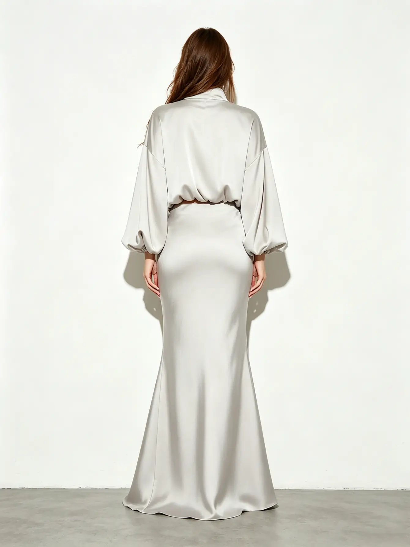 Silver High Waist Mermaid Maxi Skirt