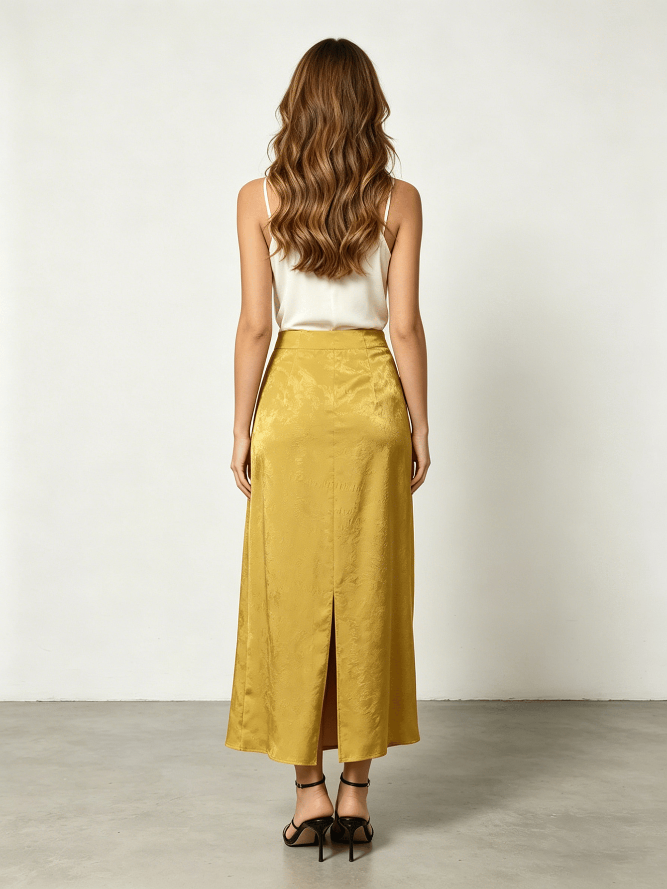 Yellow Twist Wrap High Slit Jacquard Maxi Skirt