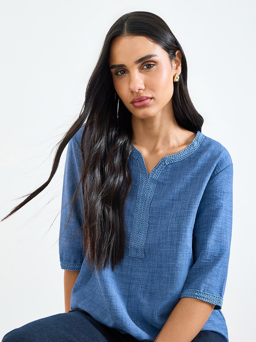 Blue Short Sleeve Blouse
