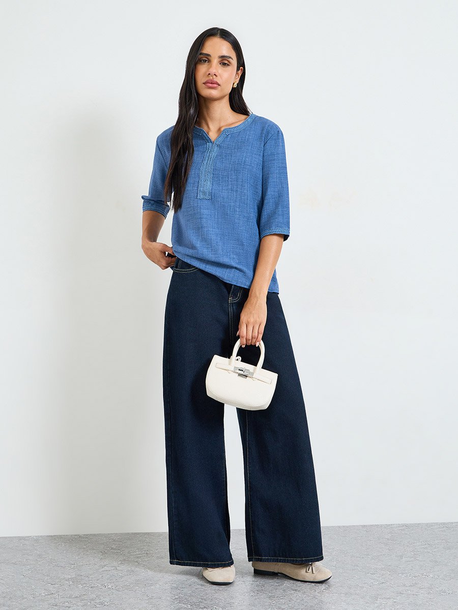 Blue Short Sleeve Blouse