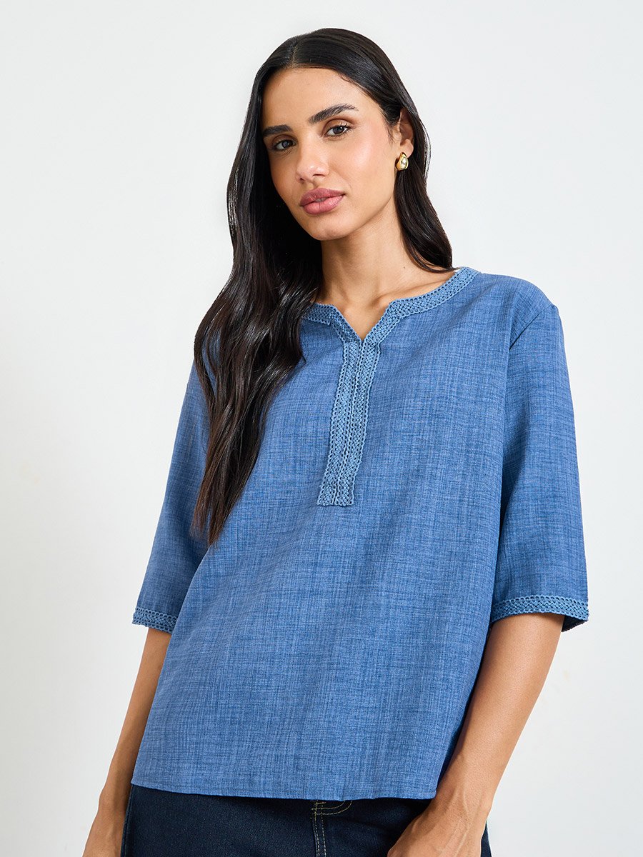 Blue Short Sleeve Blouse
