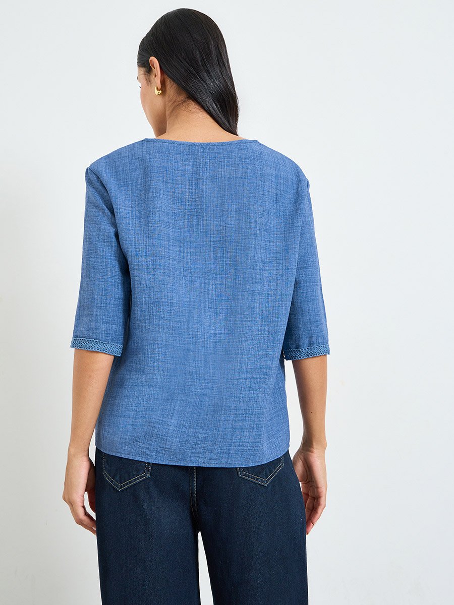 Blue Short Sleeve Blouse