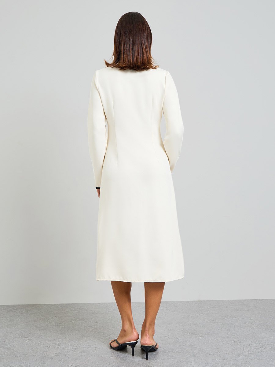 Beige Plain Midi Blazer Dress with Long Sleeves