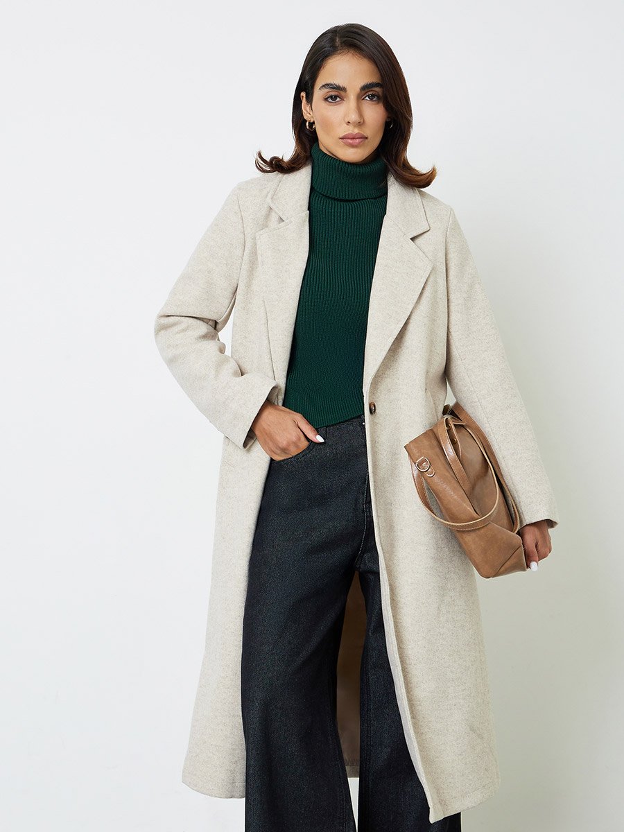 Beige Midi Wrap Coat