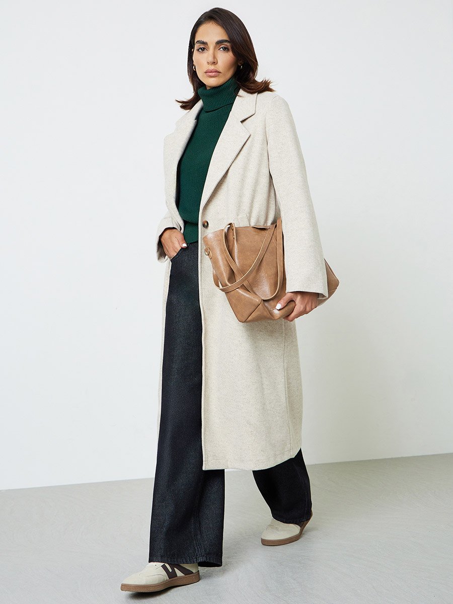 Beige Midi Wrap Coat