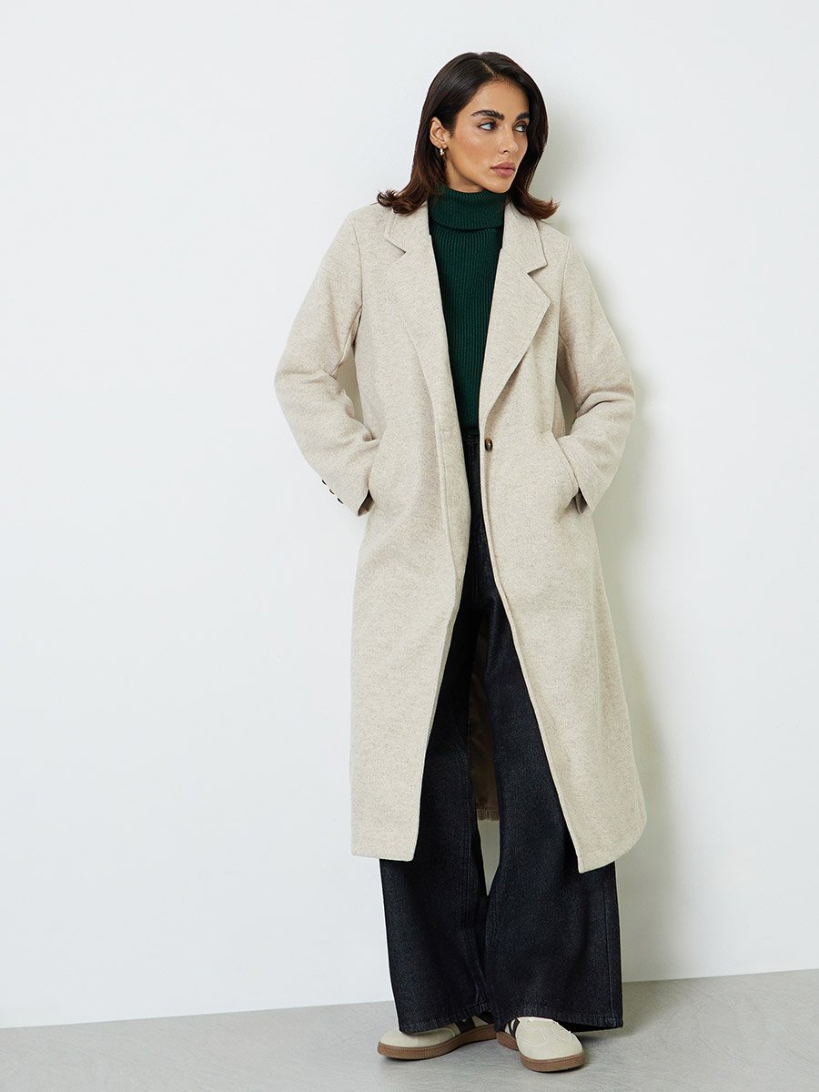 Beige Midi Wrap Coat