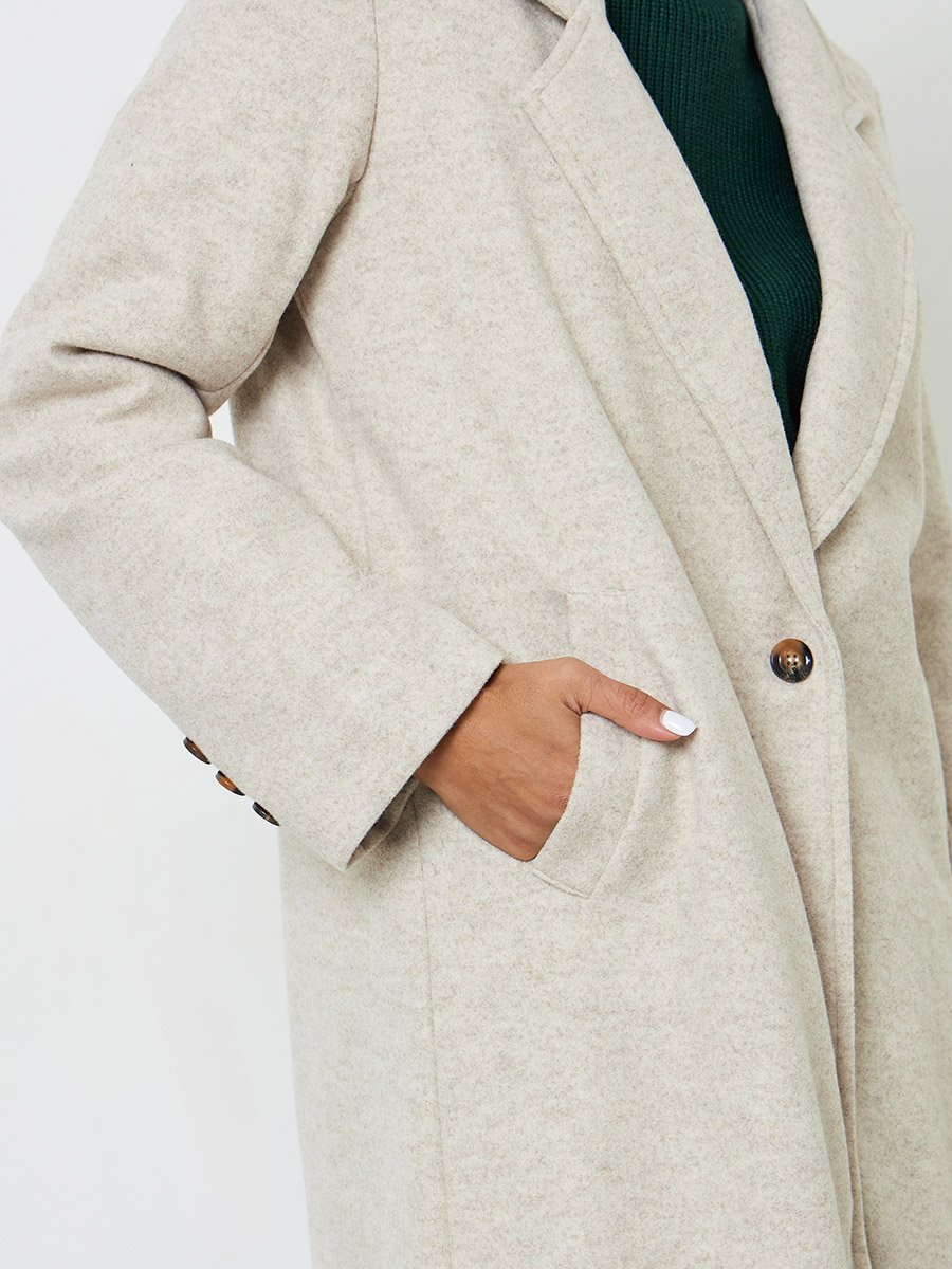 Beige Midi Wrap Coat