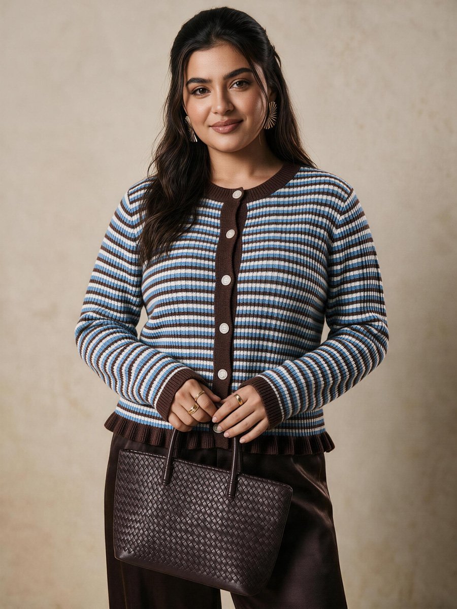 Short Striped Knit Cardigan