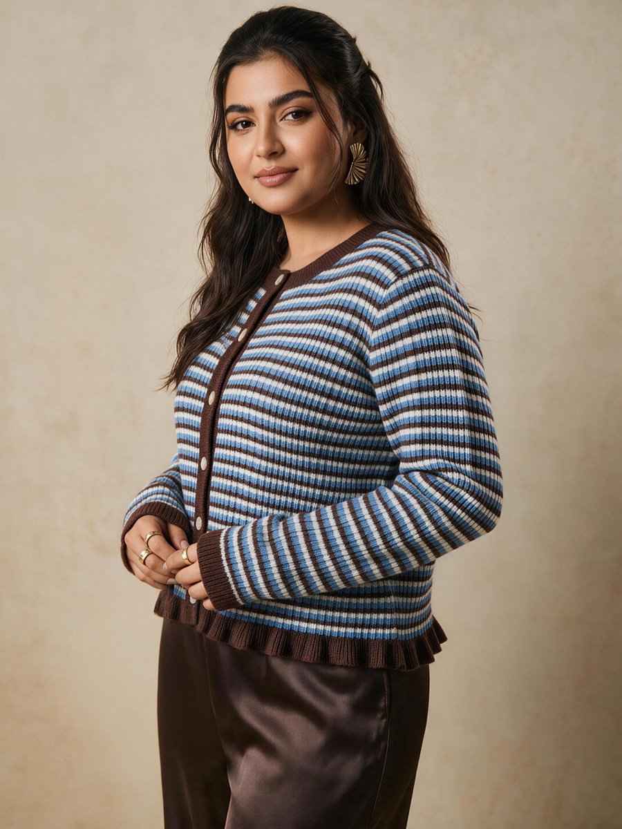 Short Striped Knit Cardigan