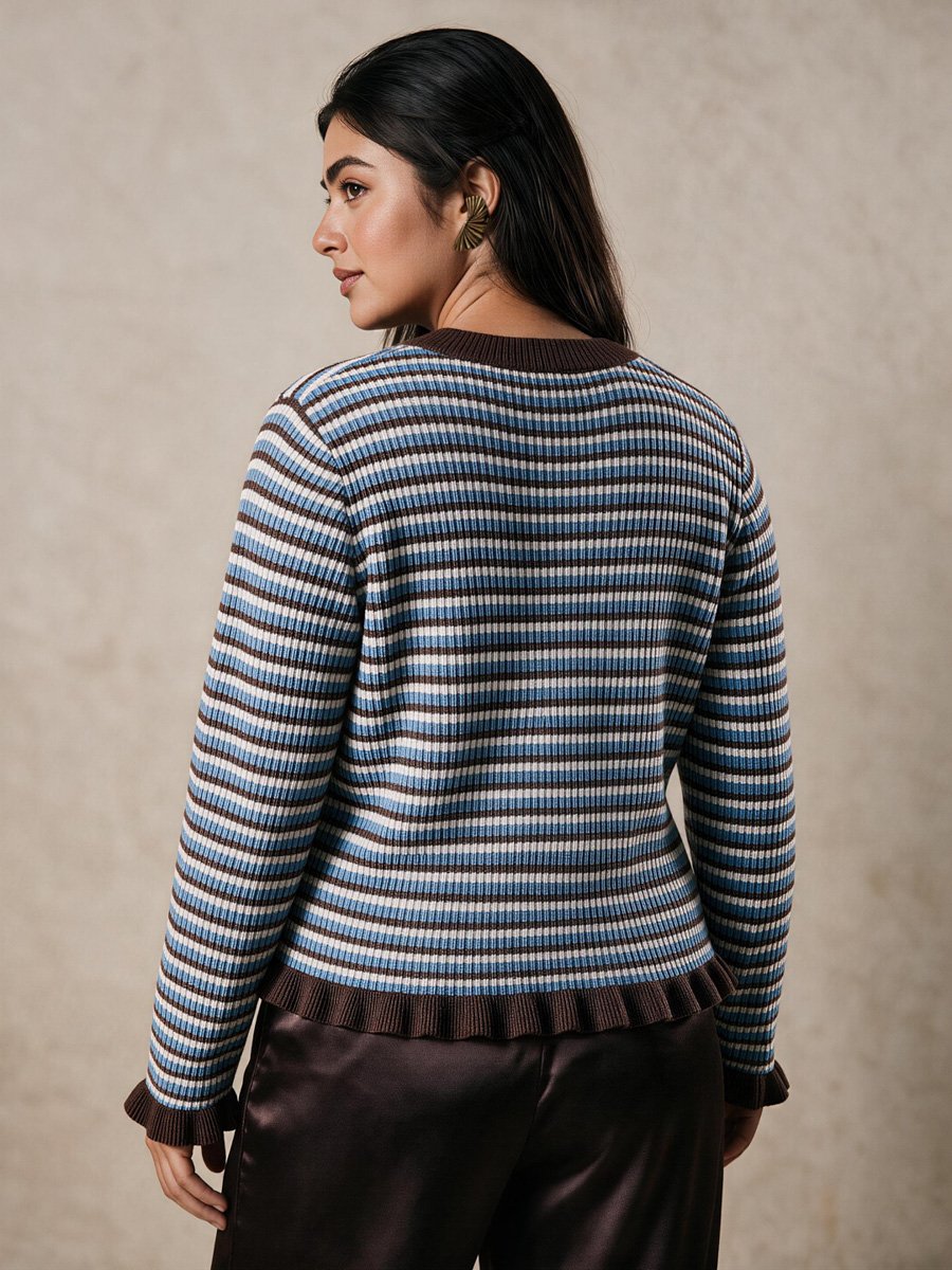 Short Striped Knit Cardigan