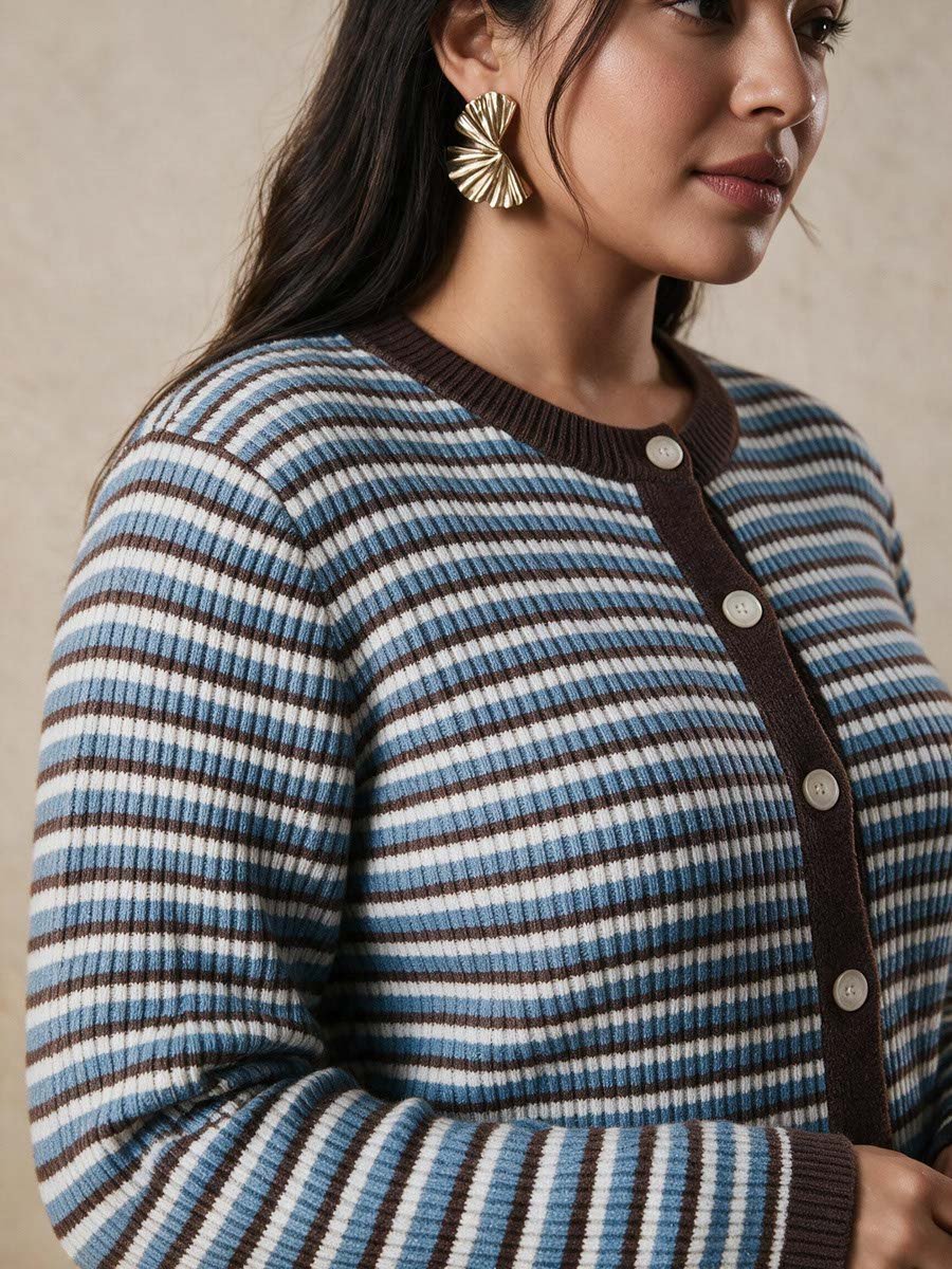 Short Striped Knit Cardigan