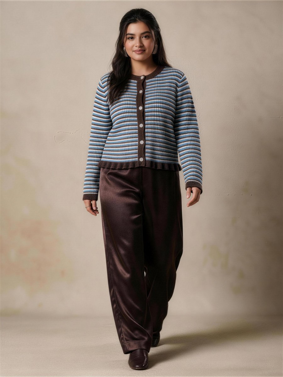 Short Striped Knit Cardigan