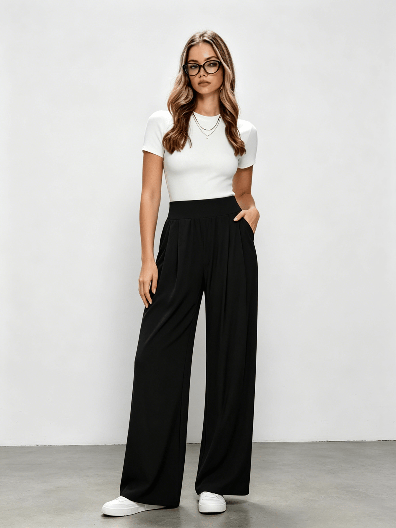 Black High Rise Wide Leg Pants