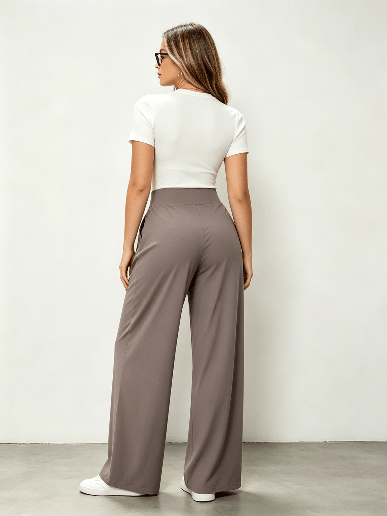 Brown High Rise Wide Leg Pants