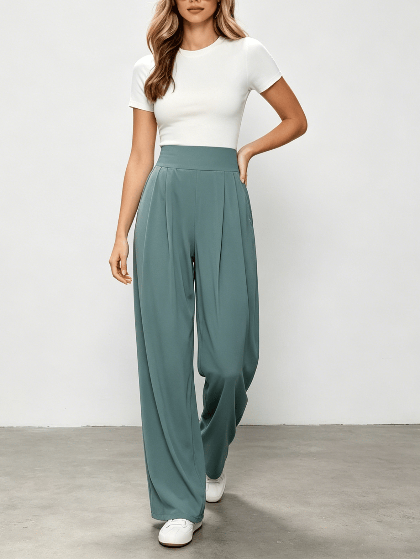 Green High Rise Wide Leg Pants