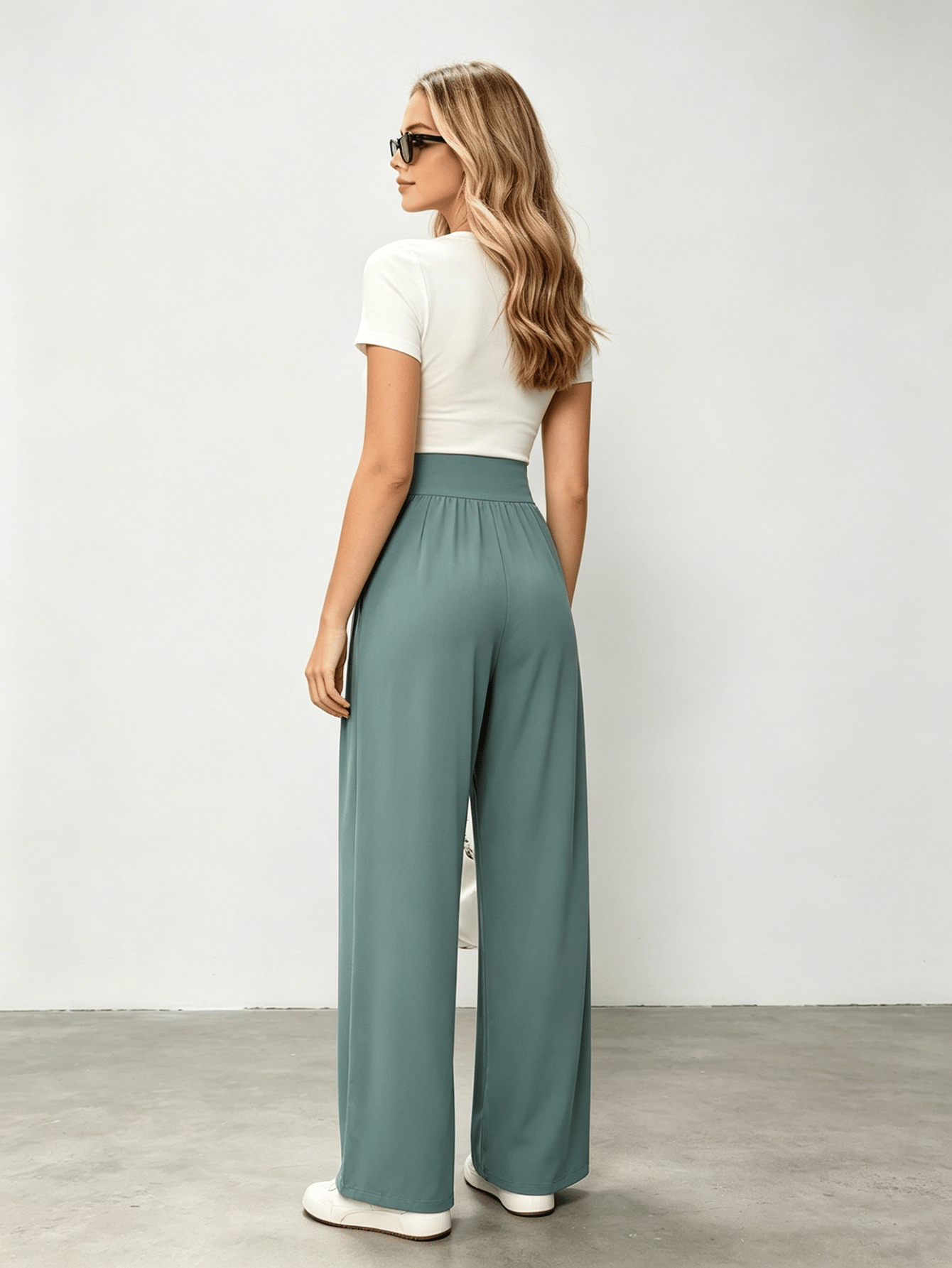 Green High Rise Wide Leg Pants