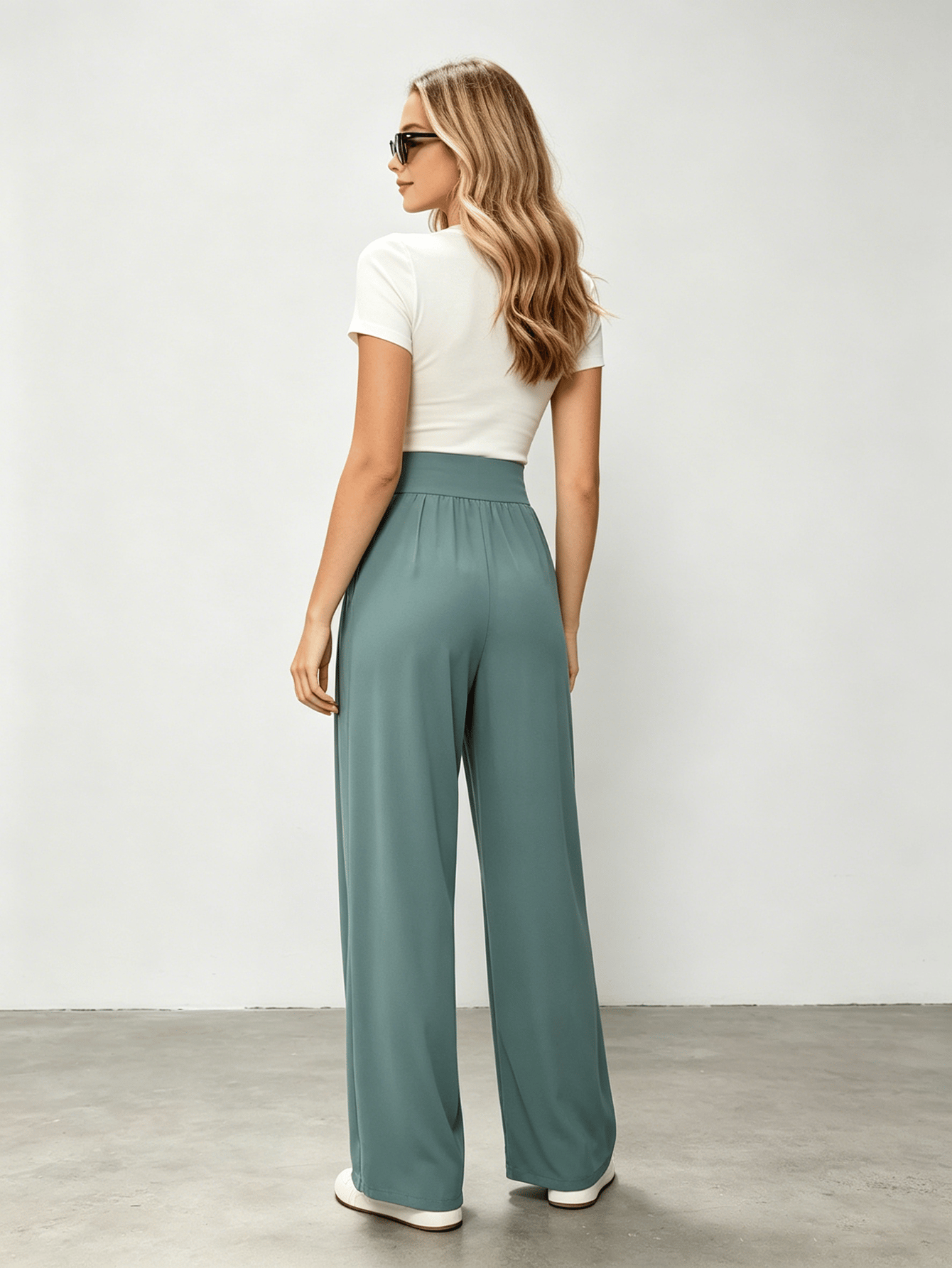 Green High Rise Wide Leg Pants