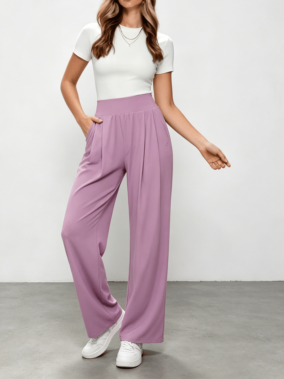 Pink High Rise Wide Leg Pants