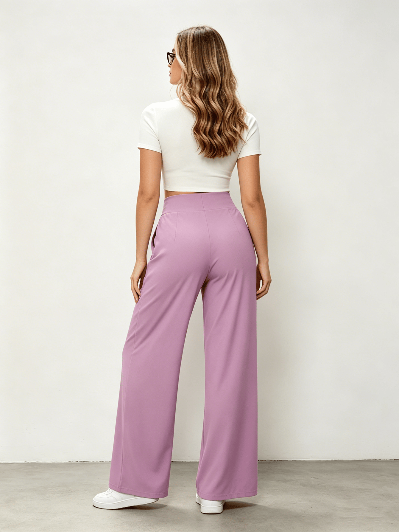 Pink High Rise Wide Leg Pants