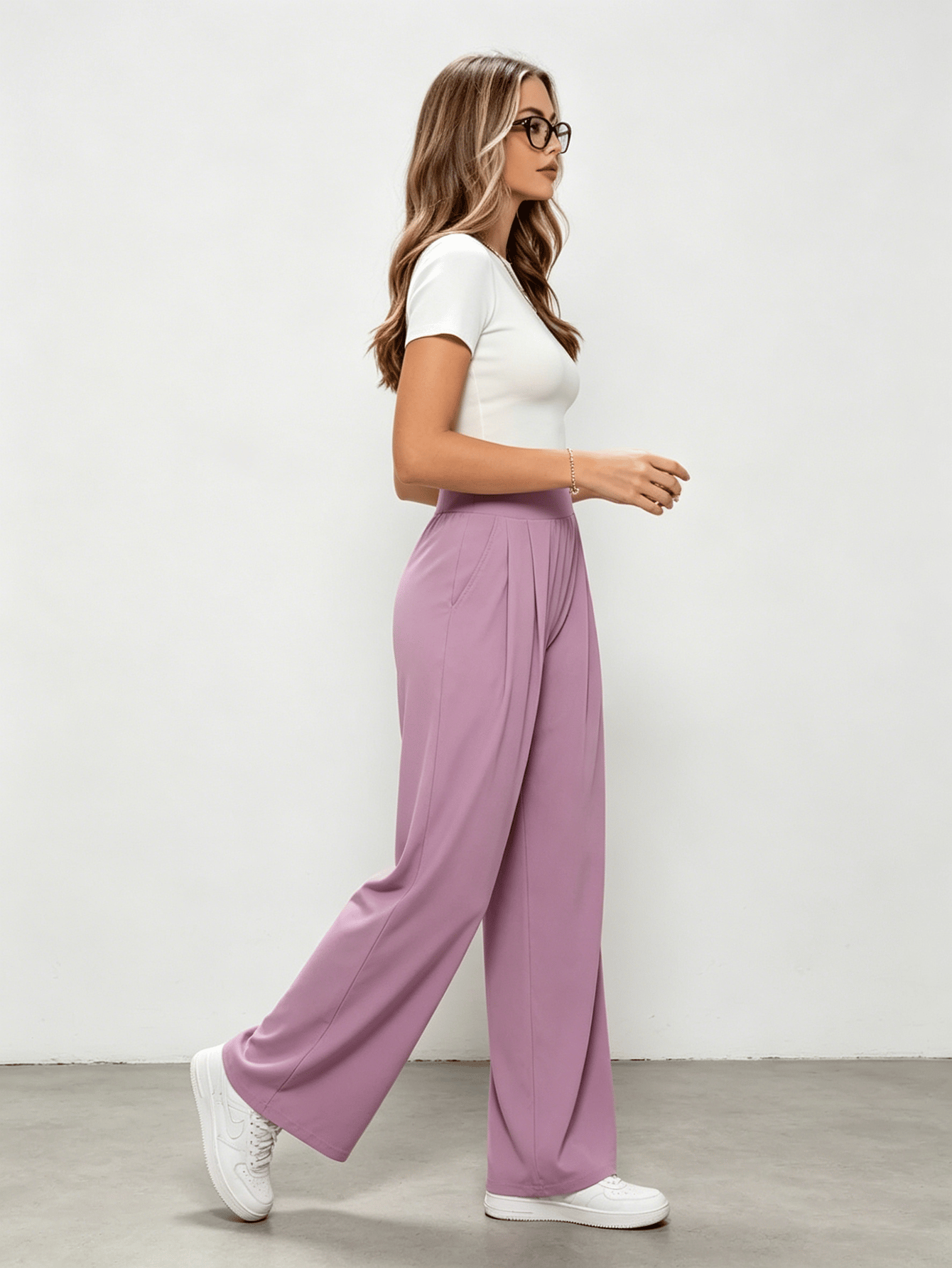 Pink High Rise Wide Leg Pants