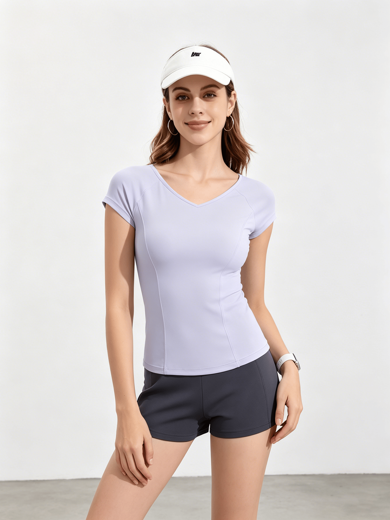 Purple Form-Fitting Short Sleeve Top and Shorts Set
