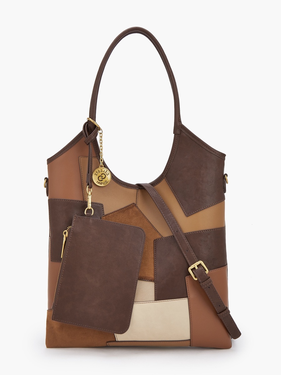 Patchwork Design Tote Bag with Detachable Pouch