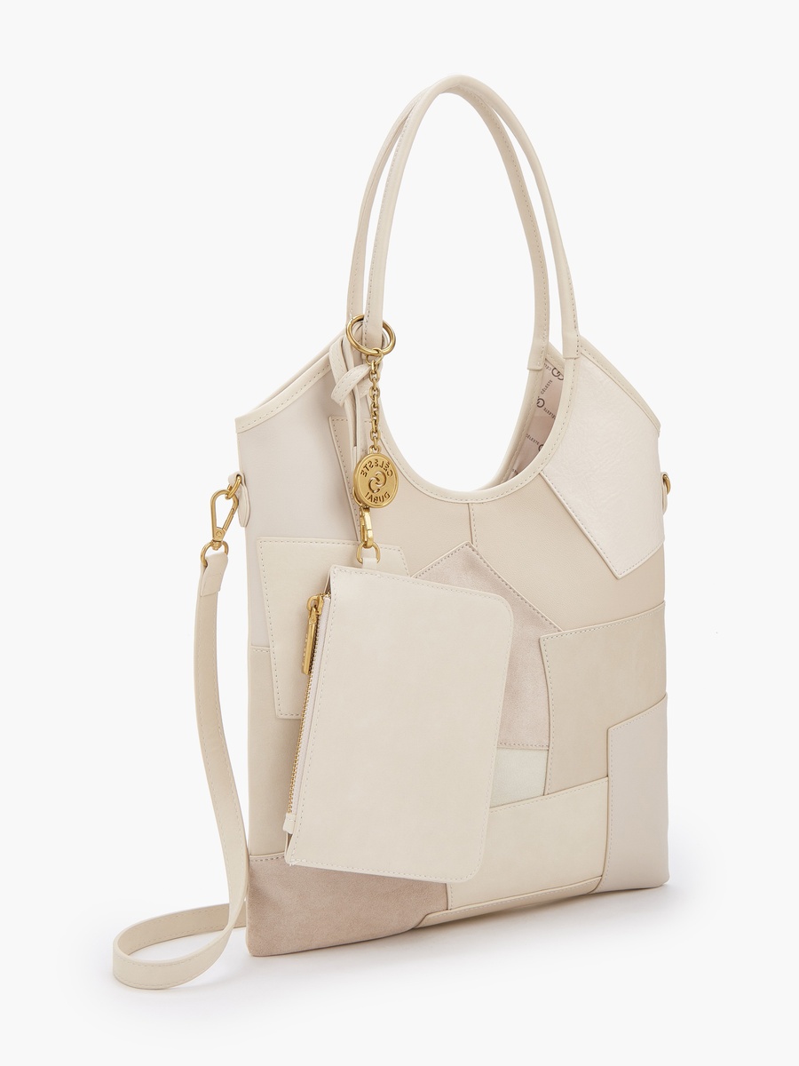 Panelled Tote Bag with Button Closure