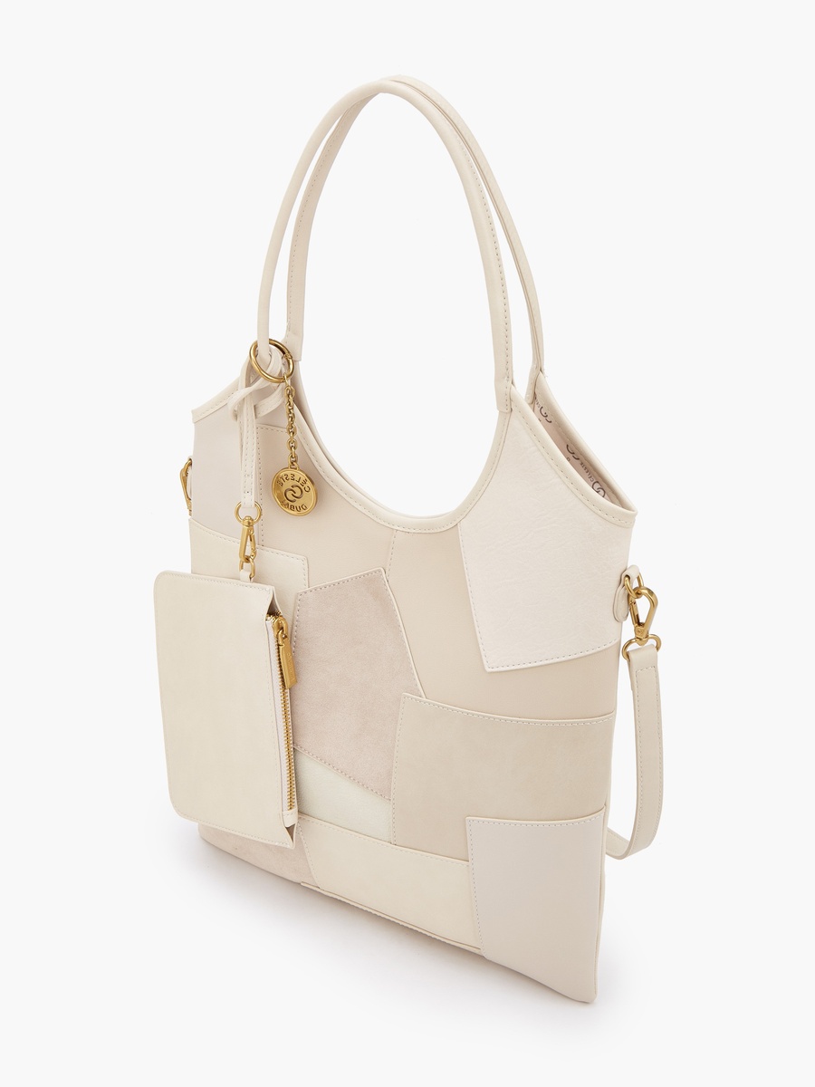 Panelled Tote Bag with Button Closure