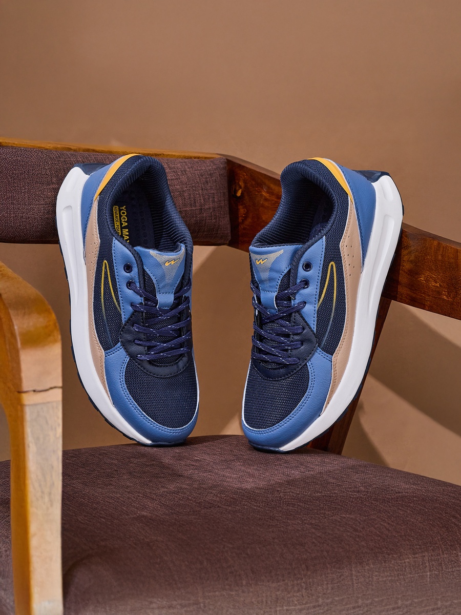 Men Navy Blue Cable Bubble Yoga Max Lace-Up Sneakers