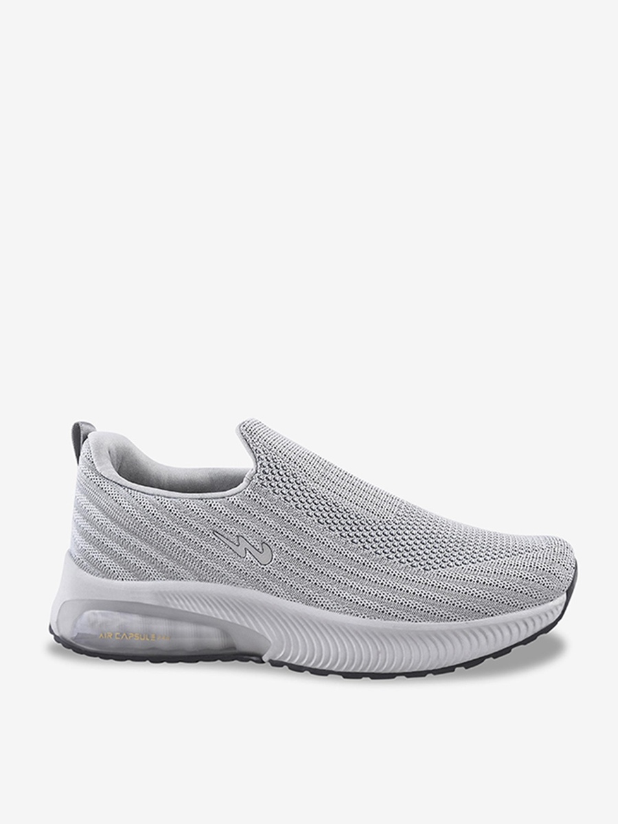 Men Grey Panel Memory Massage Tech Slip-On Walking Shoes
