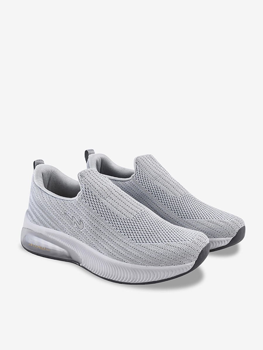 Men Grey Panel Memory Massage Tech Slip-On Walking Shoes