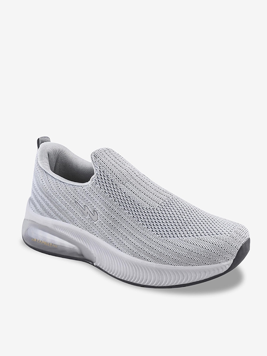 Men Grey Panel Memory Massage Tech Slip-On Walking Shoes