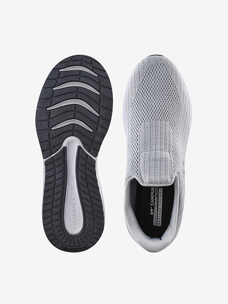 Men Grey Panel Memory Massage Tech Slip-On Walking Shoes
