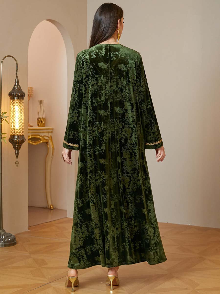 Green Velvet Embroidered Jalabiya Dress