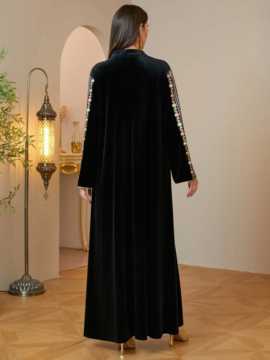 Black Maxi Jalabiya with Geometric Embroidery