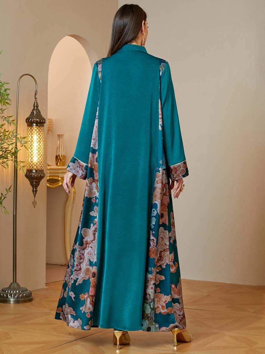  Green Maxi Jalabiya with Floral Embroidery