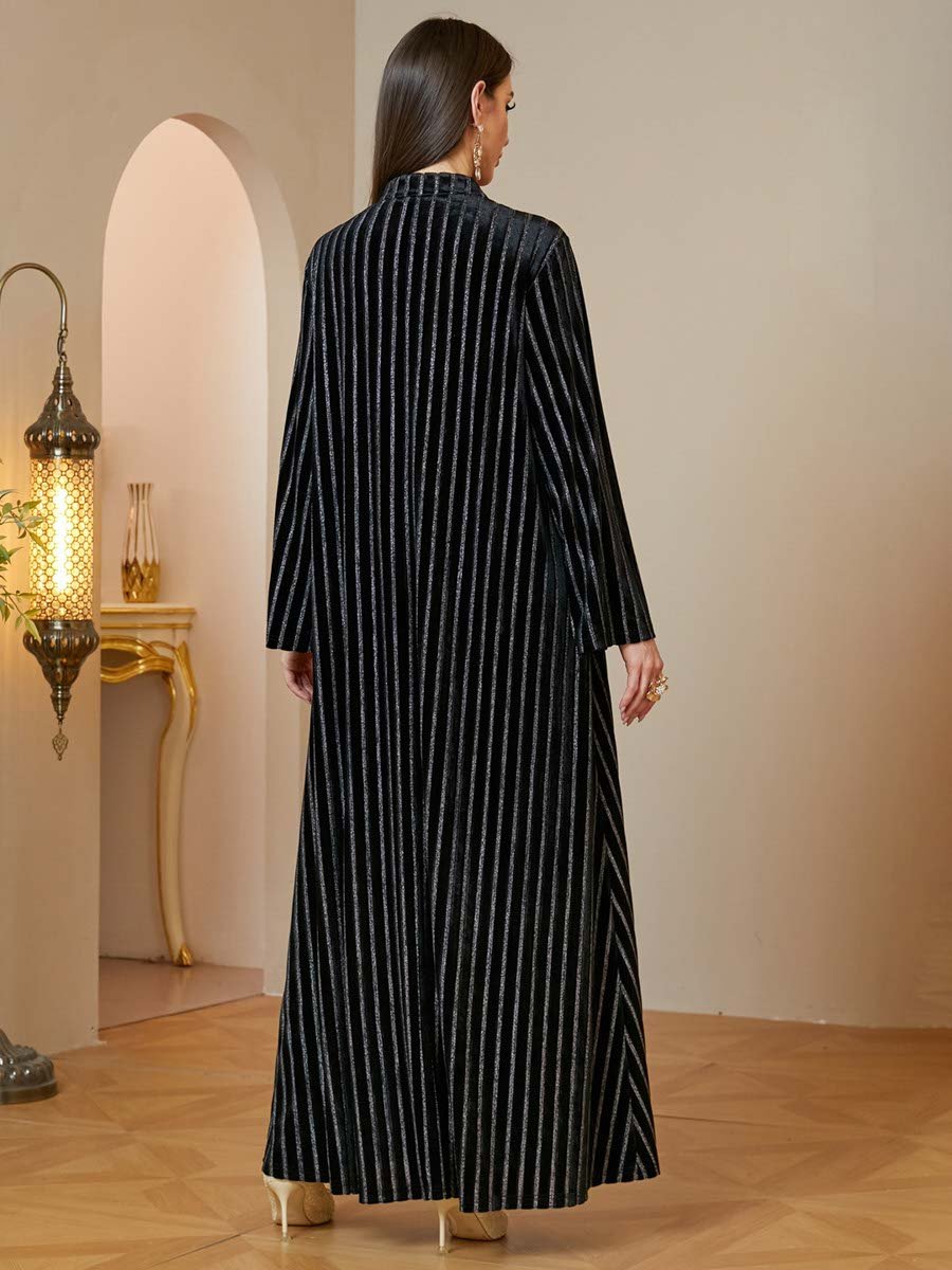 Black Velvet Maxi Jalabiya with Floral Embroidery